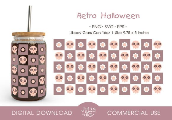 Retro Checkered Halloween Cup Wrap PNG Review
