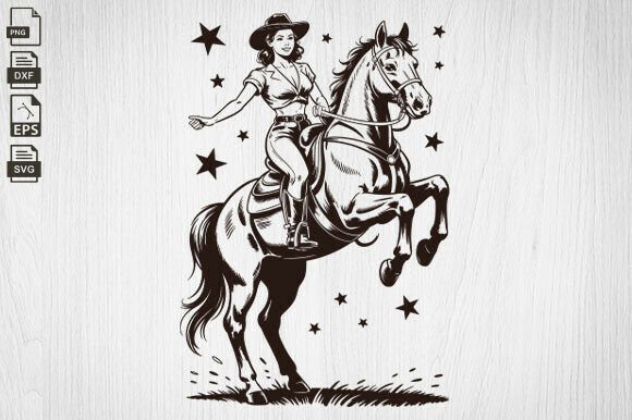Retro Rodeo Cowgirl Clipart, Vintage Embroidery Review