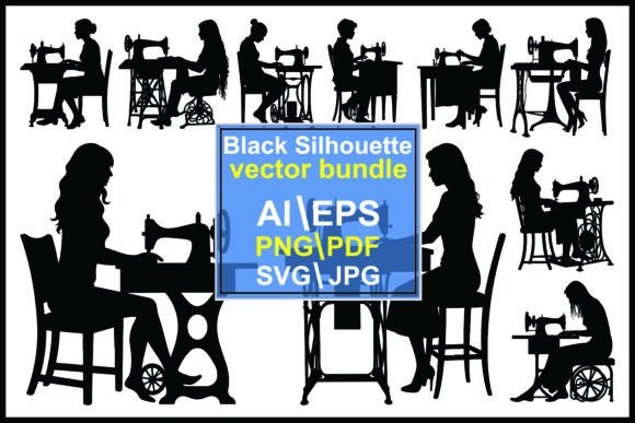 Silhouettes Woman Sitting Sewing Machine