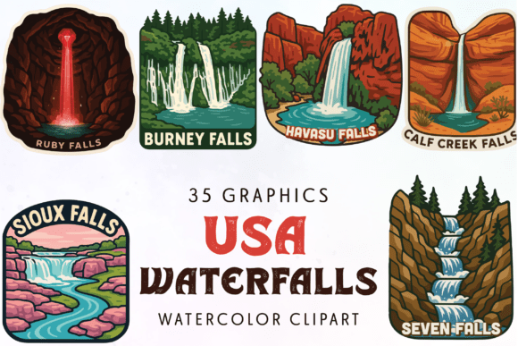 Vintage Waterfalls of USA 35 Clipart